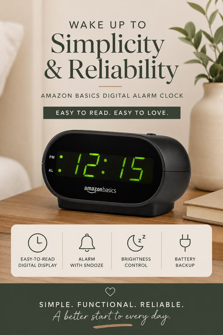 Amazon Basics Alarm Clock — e-commerce graphic by Macledon Ndiribe