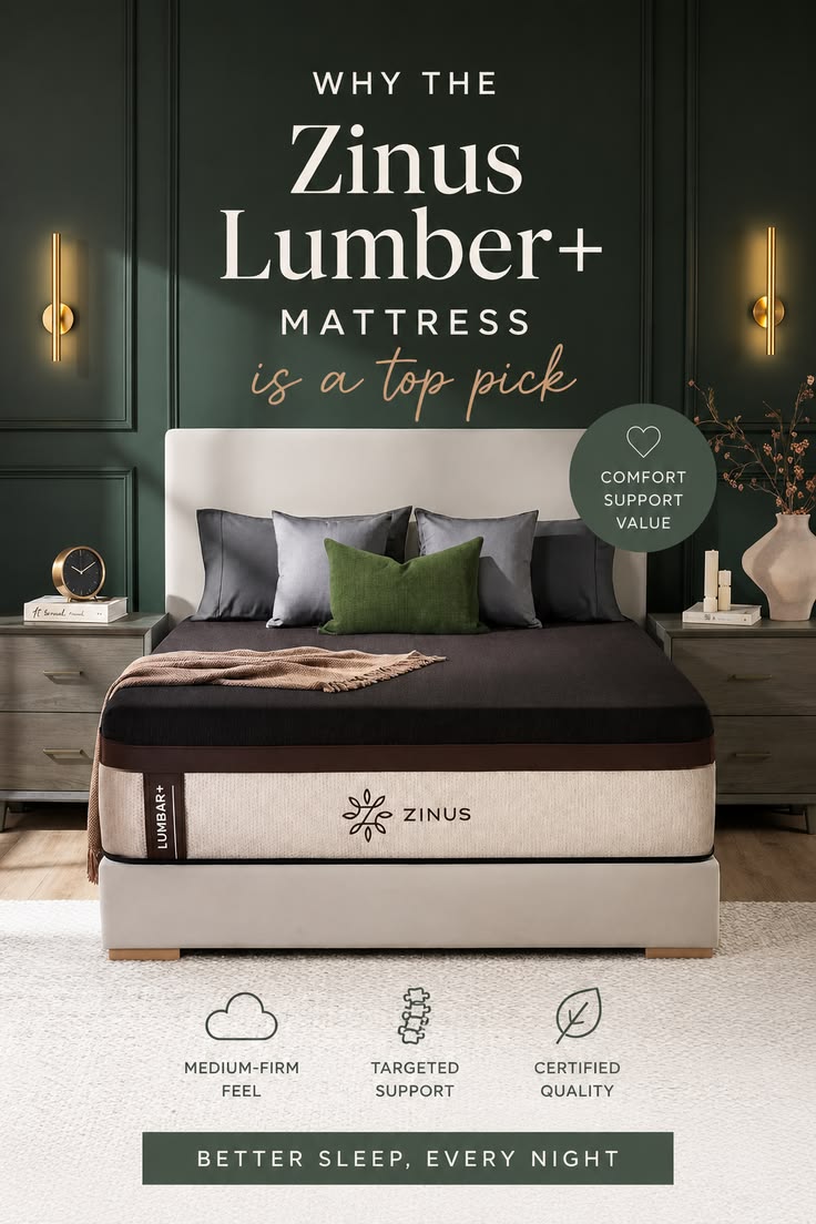 Zinus Lumbar+ Mattress — e-commerce graphic by Macledon Ndiribe